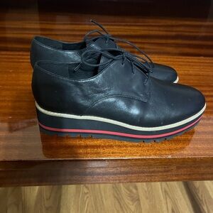 Eileen Fisher Eddy Oxford Leather Platform Wedge Shoes Black Size 10